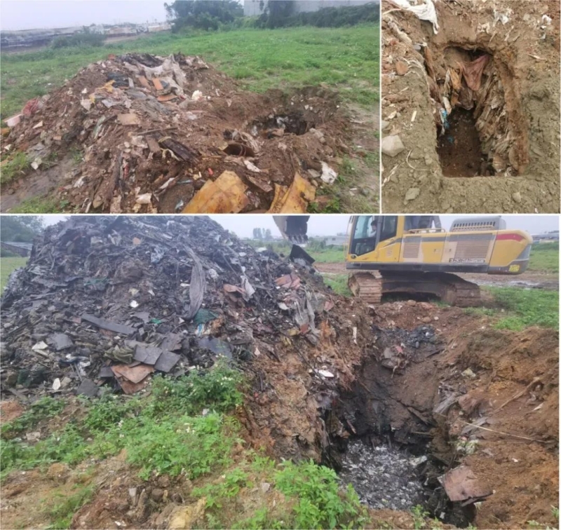 秀英区苍英村大量建筑垃圾混杂生活垃圾深埋地下