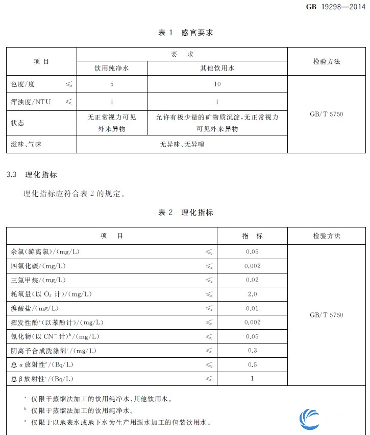 食品安全国家标准包装饮用水 gb19298-2014