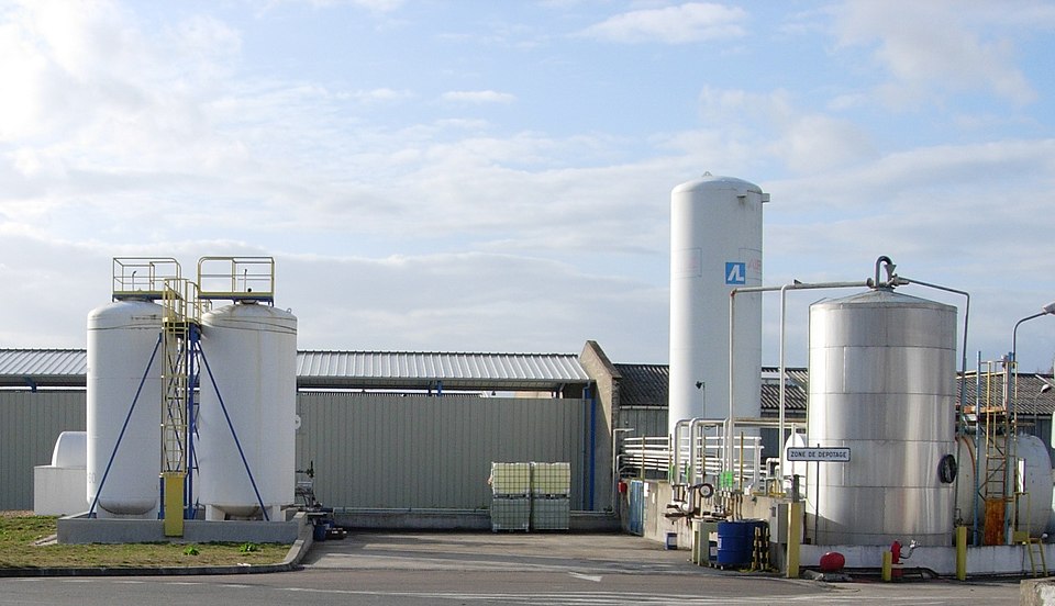 Industrial storage tanks at a para-chemical plant in France storing liquid elastomers and plasticizers for industrial manufacturing processes