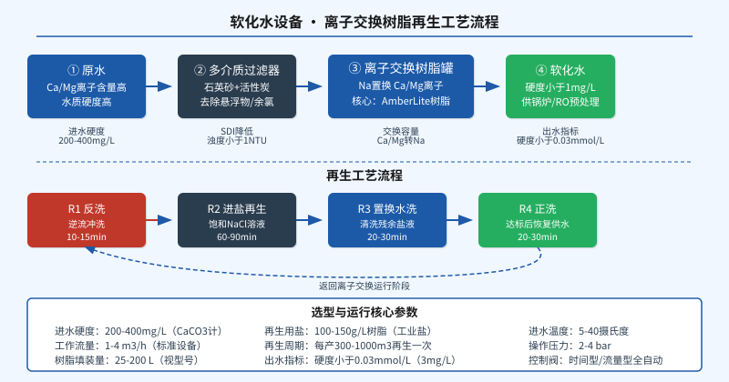 软化水设备离子交换树脂再生工艺流程