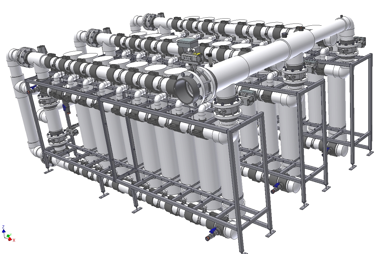 Industrial ultrafiltration membrane system with 3 treatment lines