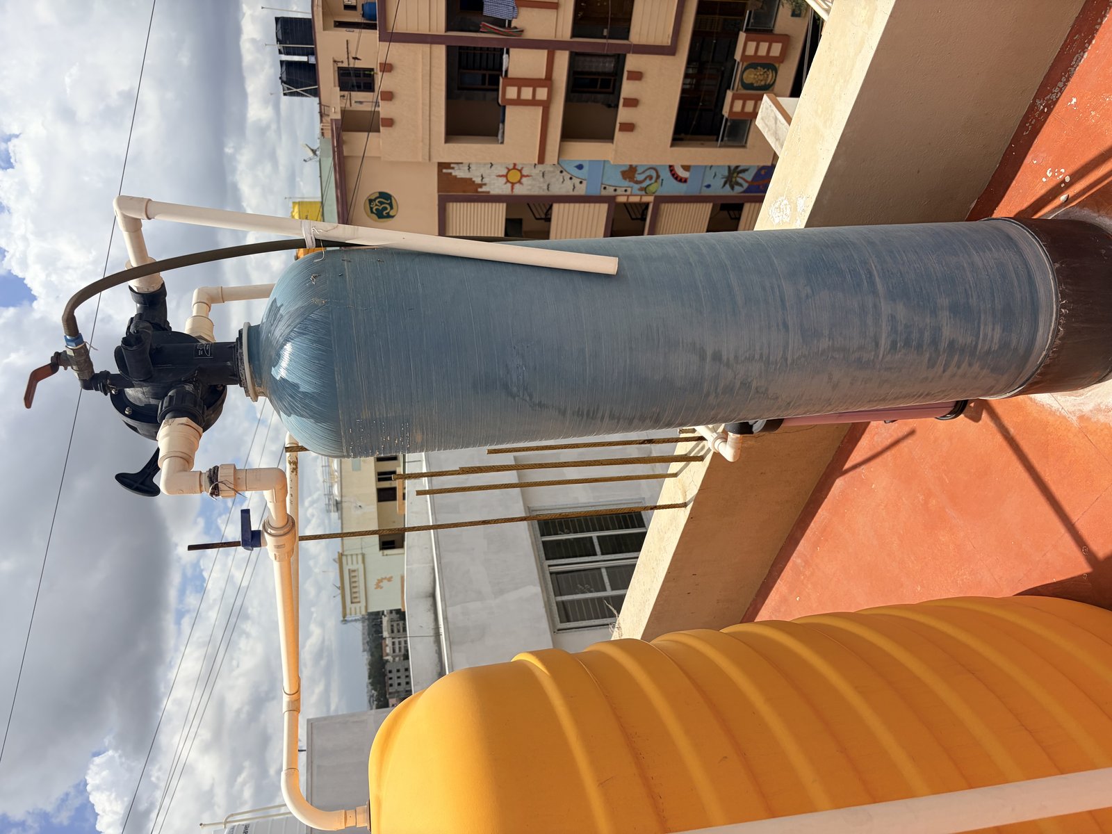 Industrial water softener system installed in factory