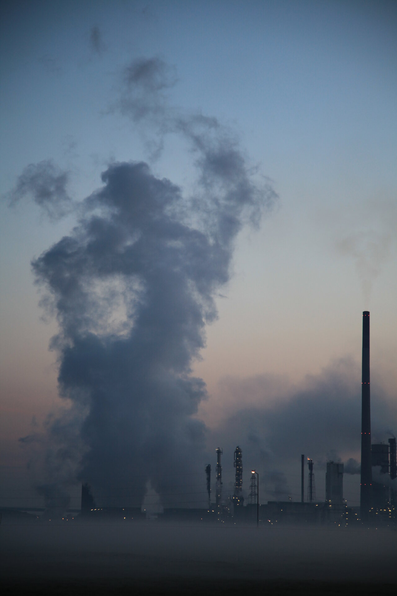 Yara chemical plant aerial view at dawn, large scale fine chemicals production facility