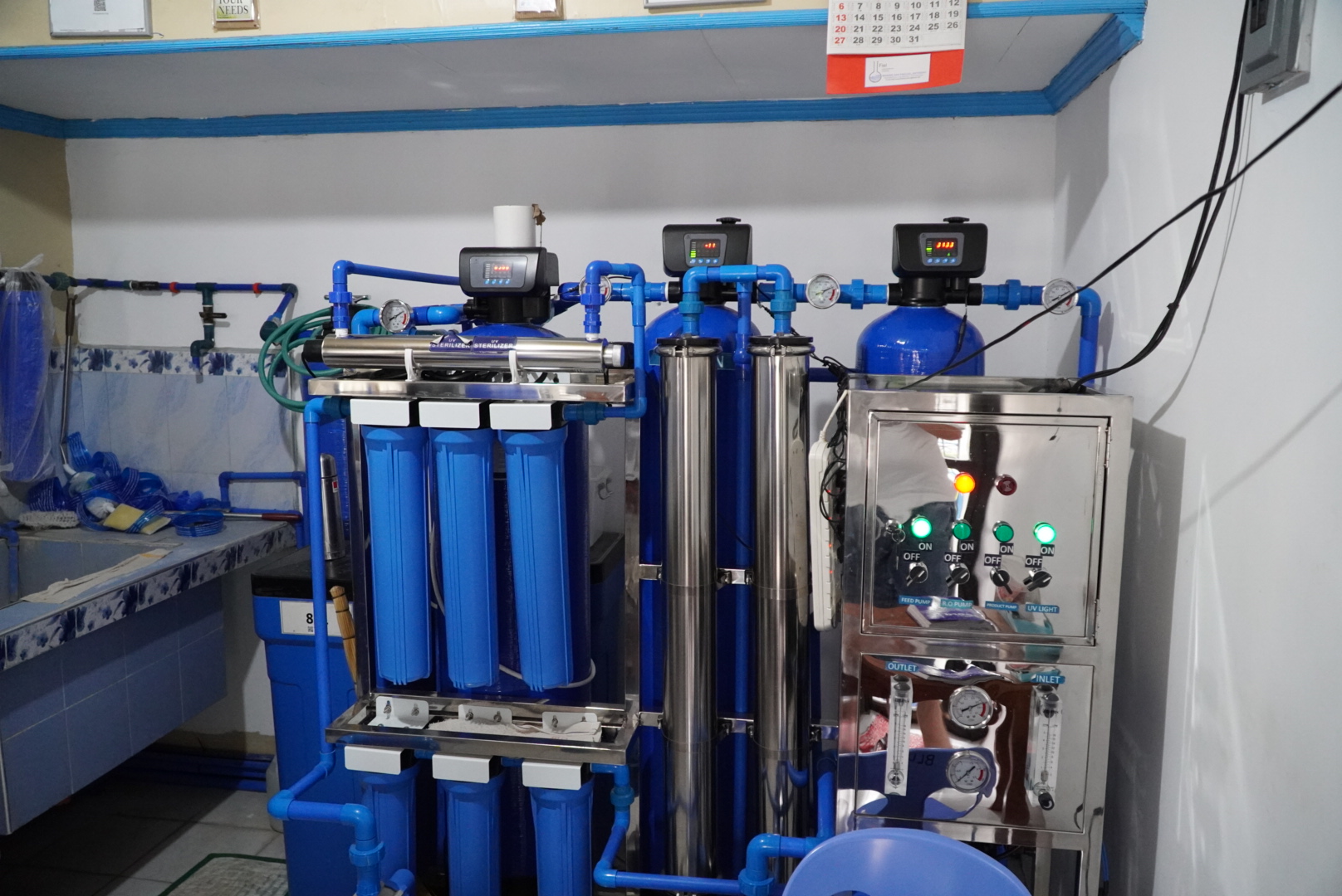 Reverse osmosis water filtration and purification system installed in a water refilling station in Lobo Batangas