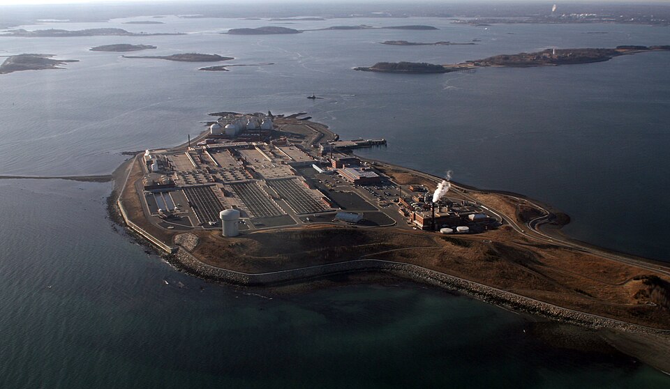Industrial waste water treatment plant aerial view showing large scale water purification infrastructure