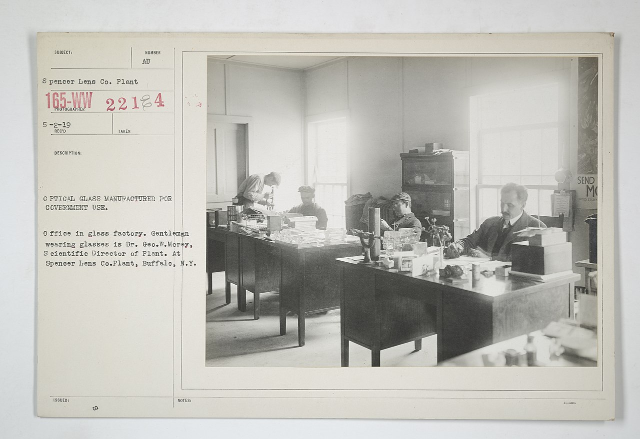 Optical glass factory manufacturing line historical photo